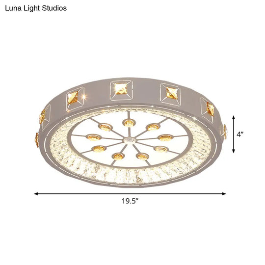 Modern Crystal Led Ceiling Lamp – Round Flushmount Design With Orange Chevron Pattern In Chrome