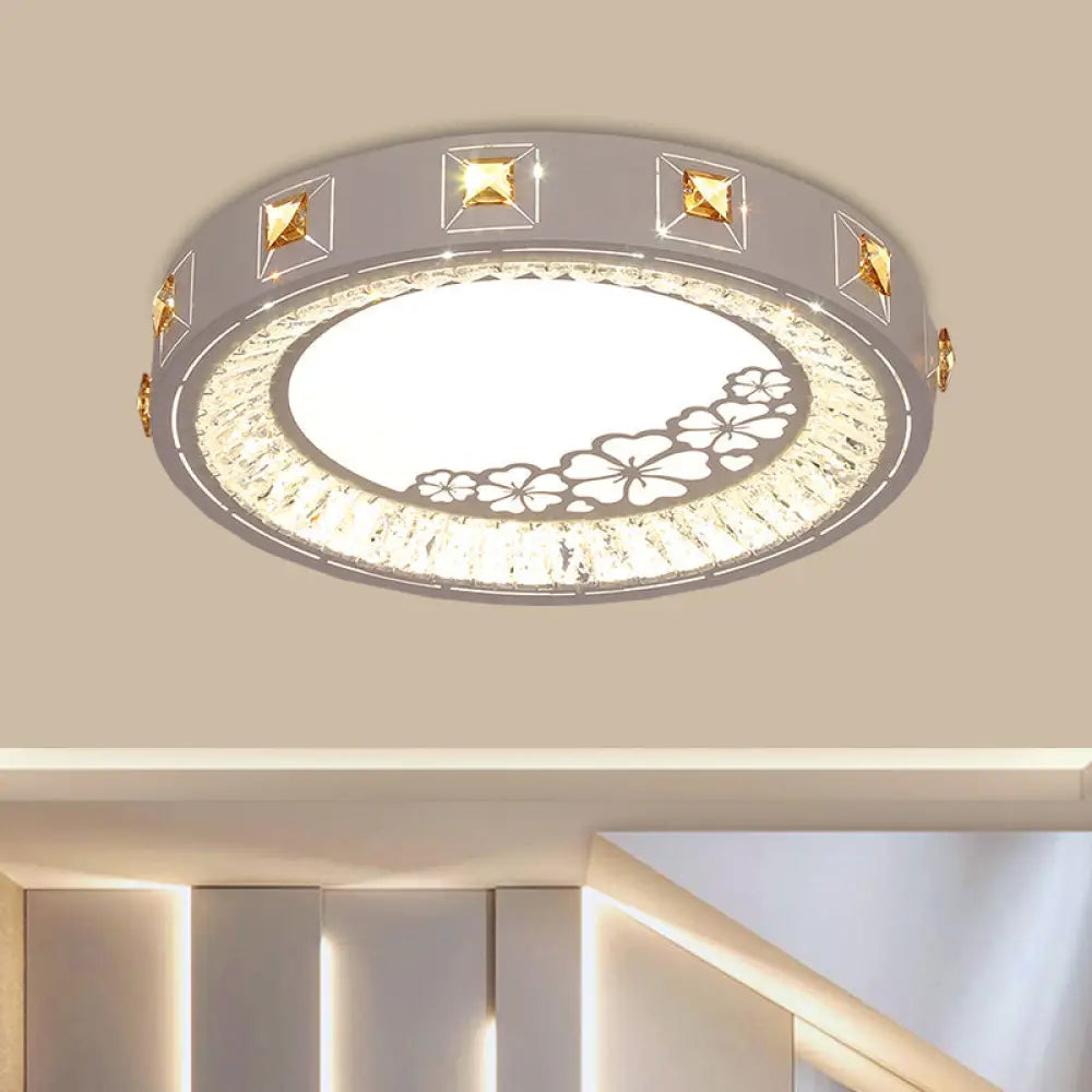 Modern Crystal Led Ceiling Lamp – Round Flushmount Design With Orange Chevron Pattern In Chrome