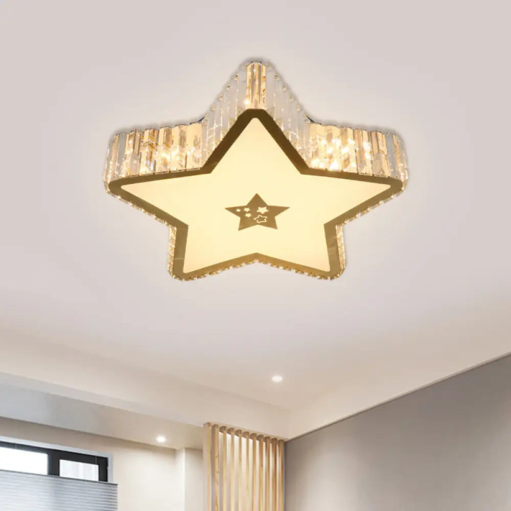Modern Crystal Led Ceiling Lamp With Gold Flush Mount For Starry Bedrooms