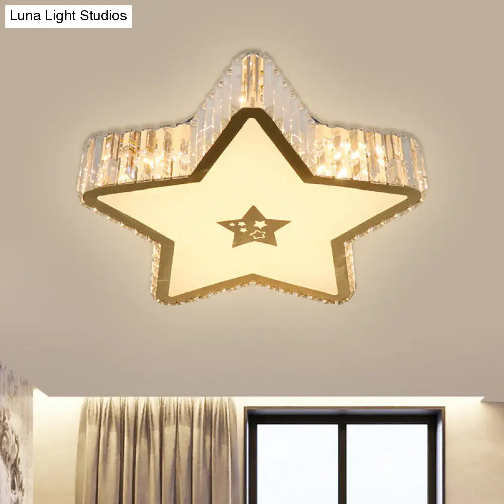 Modern Crystal Led Ceiling Lamp With Gold Flush Mount For Starry Bedrooms