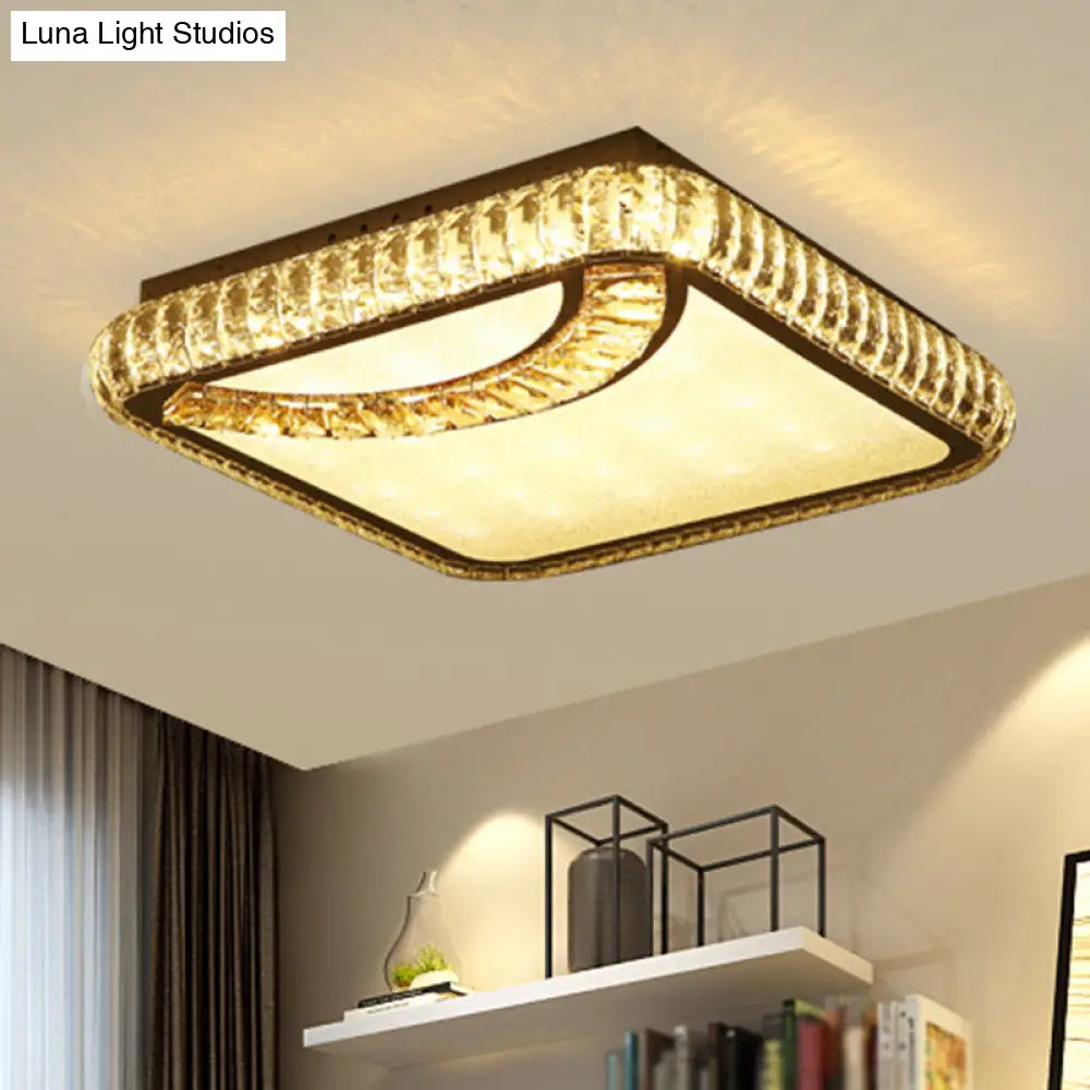 Modern Crystal Led Ceiling Light Fixture For Dining Room - Circular Flush Design With Stainless