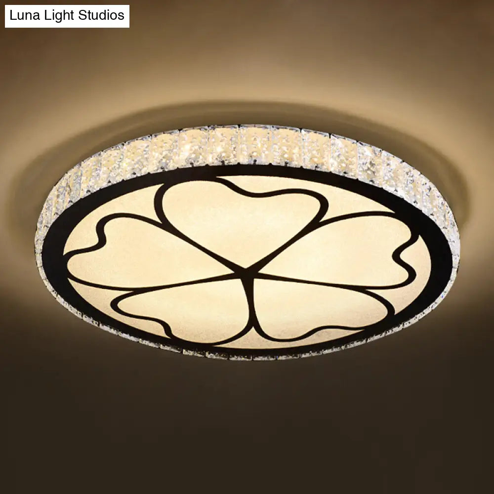 Modern Crystal Led Ceiling Light Fixture For Dining Room - Circular Flush Design With Stainless