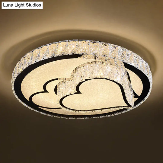 Modern Crystal Led Ceiling Light Fixture For Dining Room - Circular Flush Design With Stainless