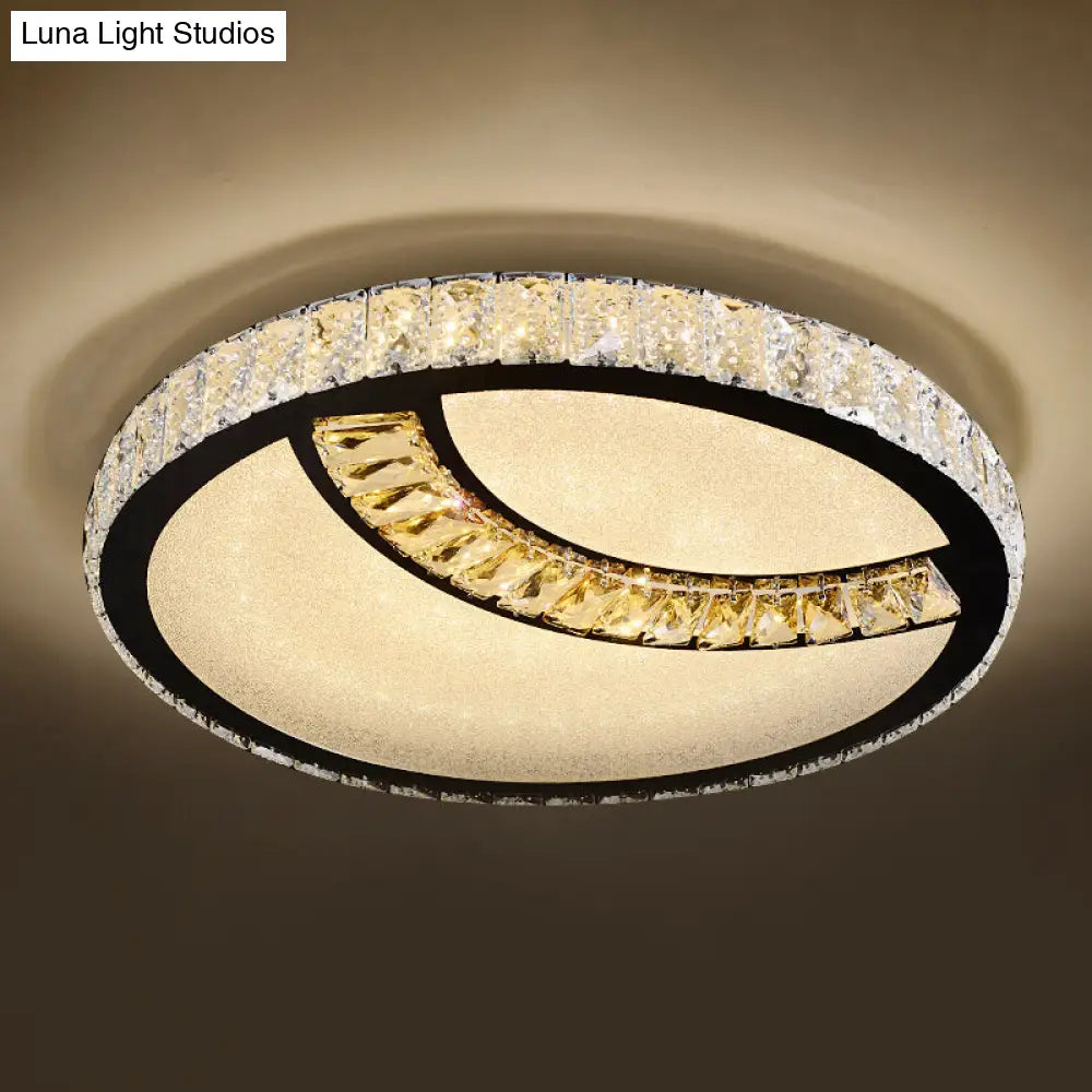 Modern Crystal Led Ceiling Light Fixture For Dining Room - Circular Flush Design With Stainless