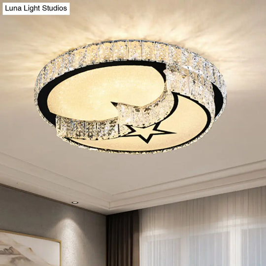 Modern Crystal Led Ceiling Light Fixture For Dining Room - Circular Flush Design With Stainless