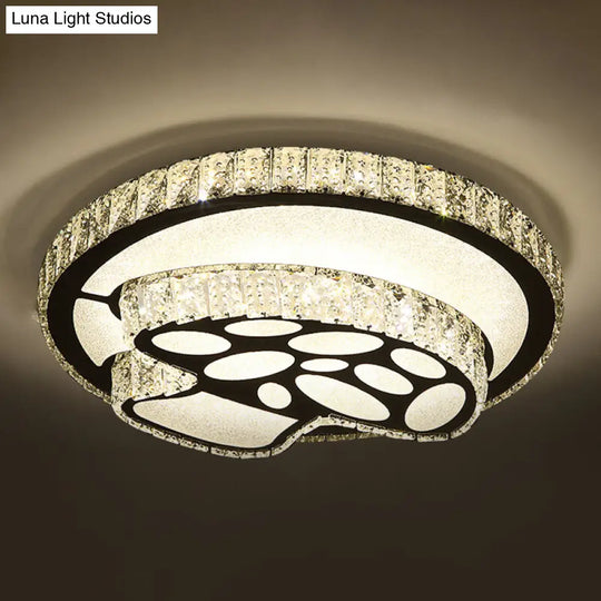 Modern Crystal Led Ceiling Light Fixture For Dining Room - Circular Flush Design With Stainless