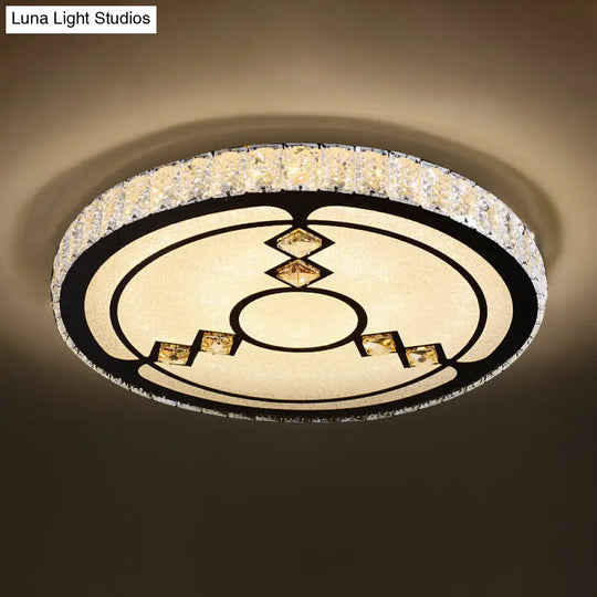 Modern Crystal Led Ceiling Light Fixture For Dining Room - Circular Flush Design With Stainless