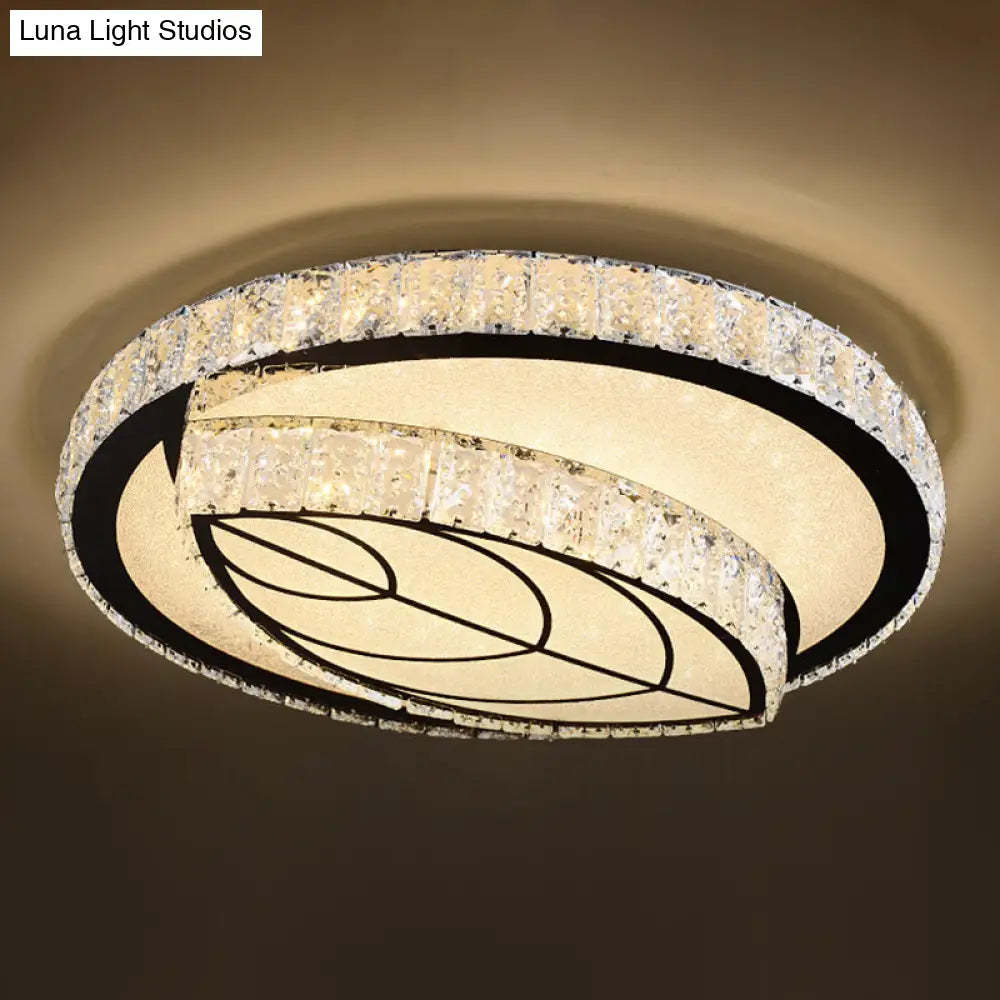 Modern Crystal Led Ceiling Light Fixture For Dining Room - Circular Flush Design With Stainless