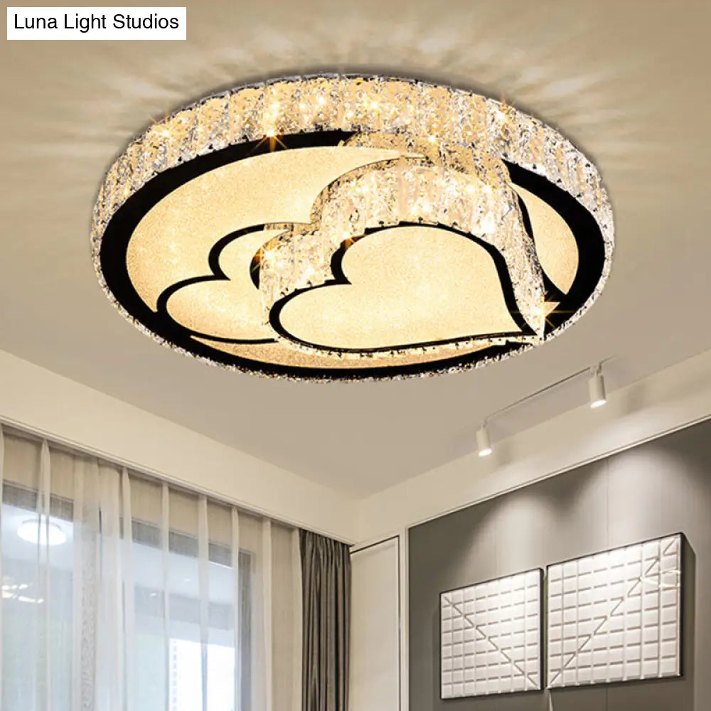 Modern Crystal Led Ceiling Light Fixture For Dining Room - Circular Flush Design With Stainless