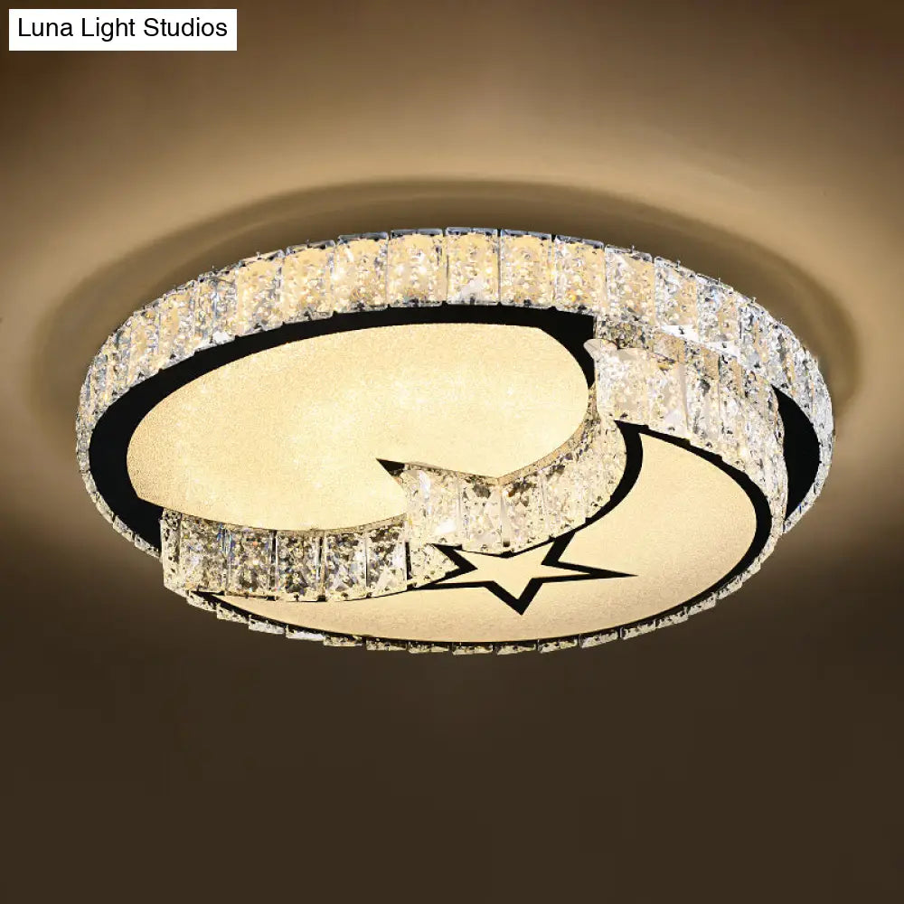 Modern Crystal Led Ceiling Light Fixture For Dining Room - Circular Flush Design With Stainless