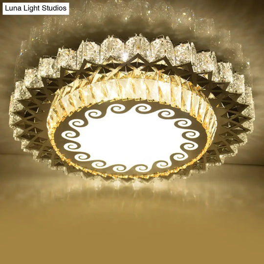 Modern Crystal Led Ceiling Light Fixture For Dining Room - Circular Flush Design With Stainless