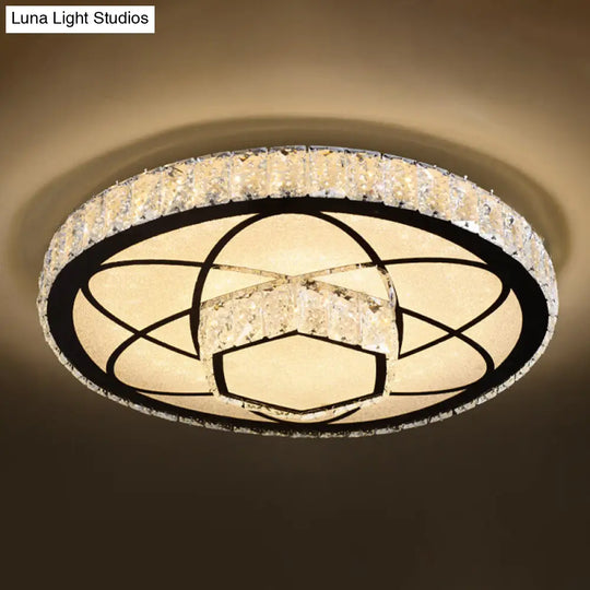 Modern Crystal Led Ceiling Light Fixture For Dining Room - Circular Flush Design With Stainless