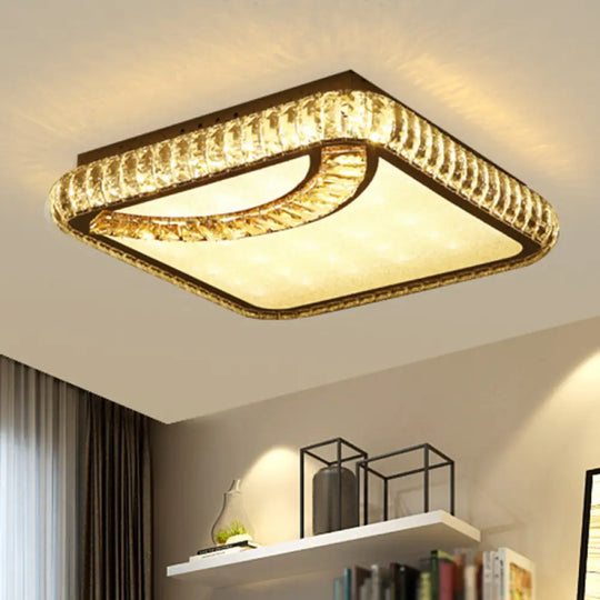 Modern Crystal Led Ceiling Light Fixture For Dining Room - Circular Flush Design With Stainless