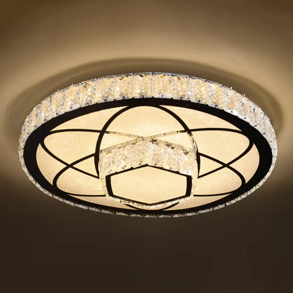 Modern Crystal Led Ceiling Light Fixture For Dining Room - Circular Flush Design With Stainless