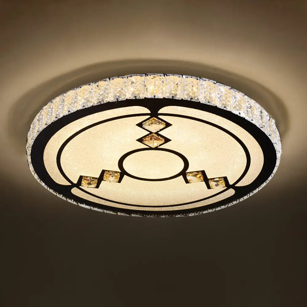 Modern Crystal Led Ceiling Light Fixture For Dining Room - Circular Flush Design With Stainless