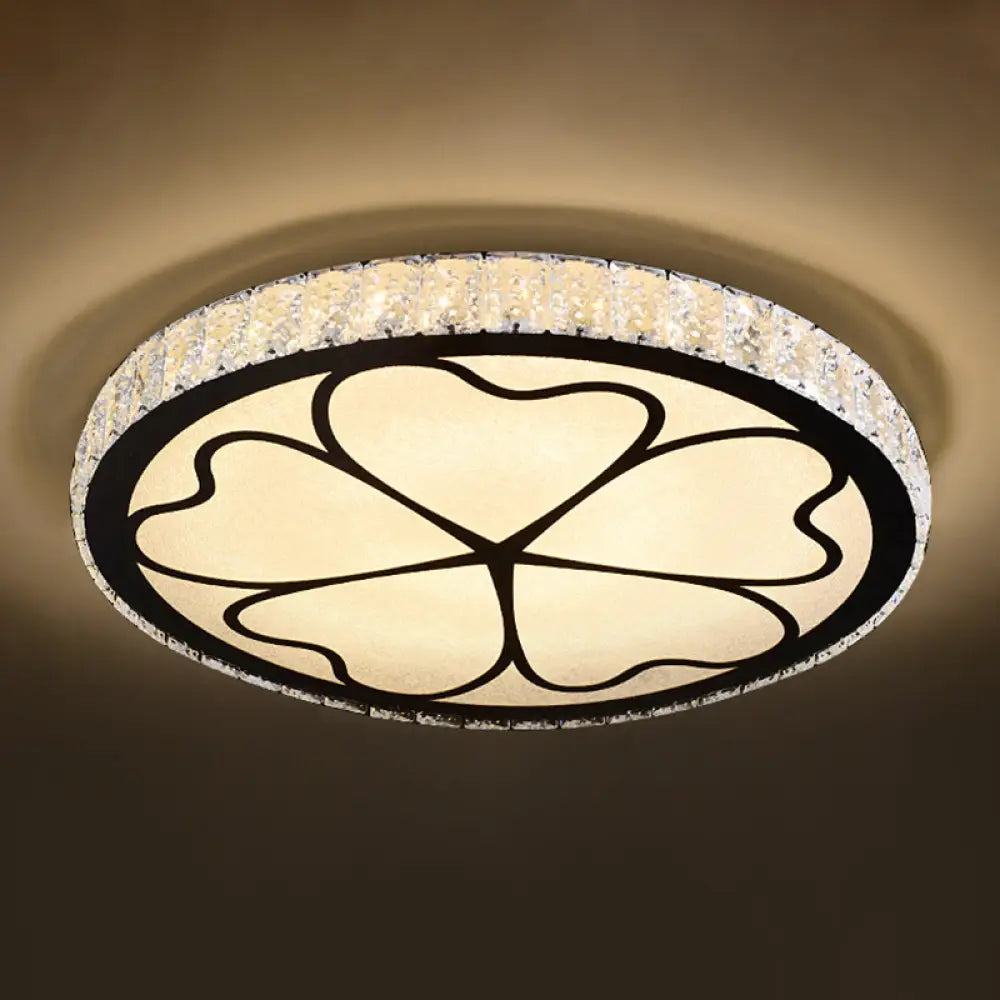 Modern Crystal Led Ceiling Light Fixture For Dining Room - Circular Flush Design With Stainless