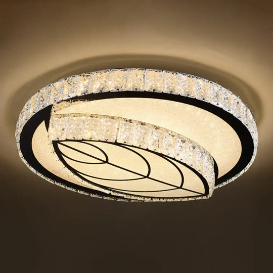 Modern Crystal Led Ceiling Light Fixture For Dining Room - Circular Flush Design With Stainless