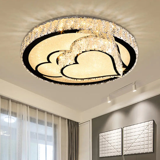 Modern Crystal Led Ceiling Light Fixture For Dining Room - Circular Flush Design With Stainless