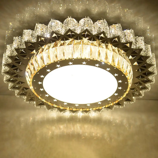 Modern Crystal Led Ceiling Light Fixture For Dining Room - Circular Flush Design With Stainless