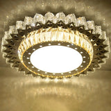 Modern Crystal Led Ceiling Light Fixture For Dining Room - Circular Flush Design With Stainless