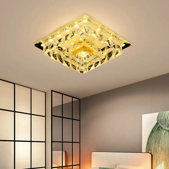 Modern Crystal Led Ceiling Light For Bedroom With Tiered Square Design - Warm/White Clear / White