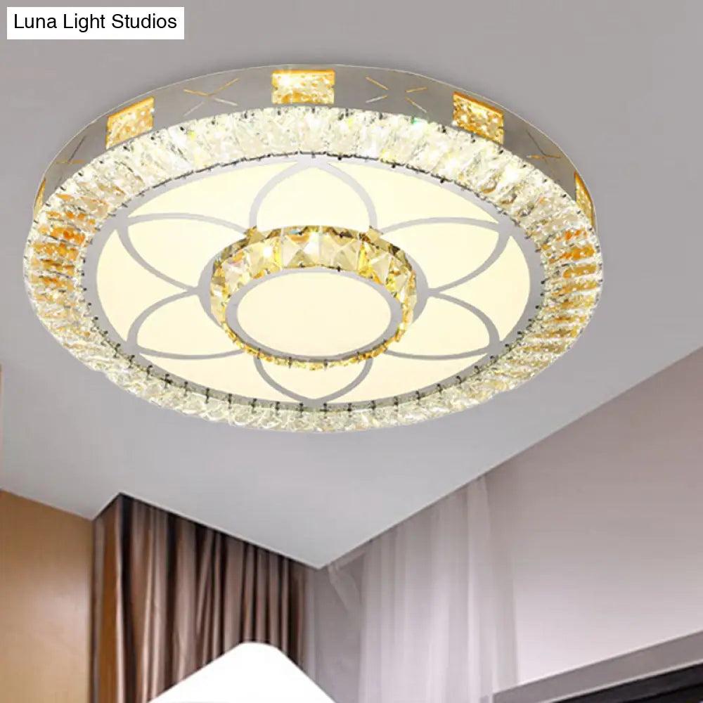 Modern Crystal Led Ceiling Light For Bedroom With White Flush Mount