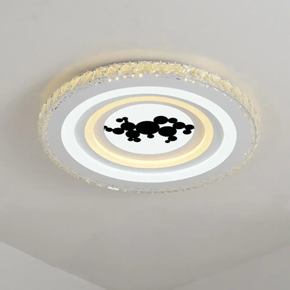 Modern Crystal Led Ceiling Light For Dining Rooms - Round Design Flush Mount White Finish /