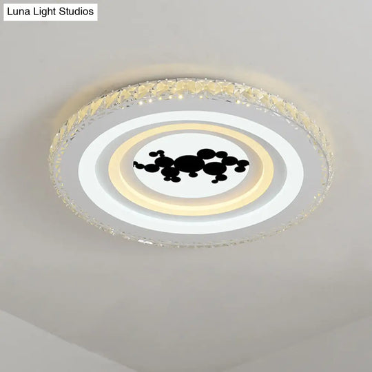 Modern Crystal Led Ceiling Light For Dining Rooms - Round Design Flush Mount White Finish /