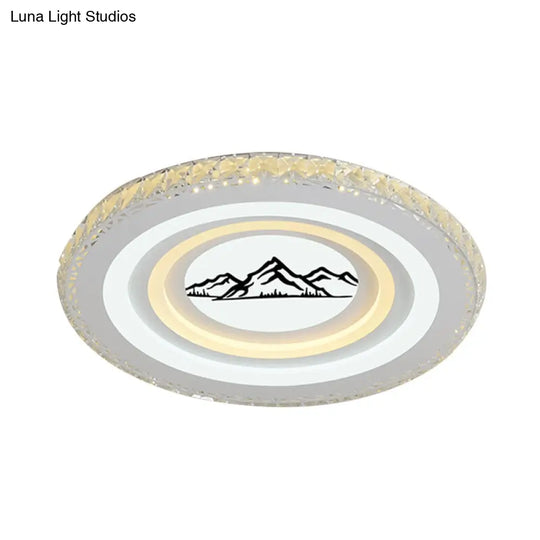 Modern Crystal Led Ceiling Light For Dining Rooms - Round Design Flush Mount White Finish