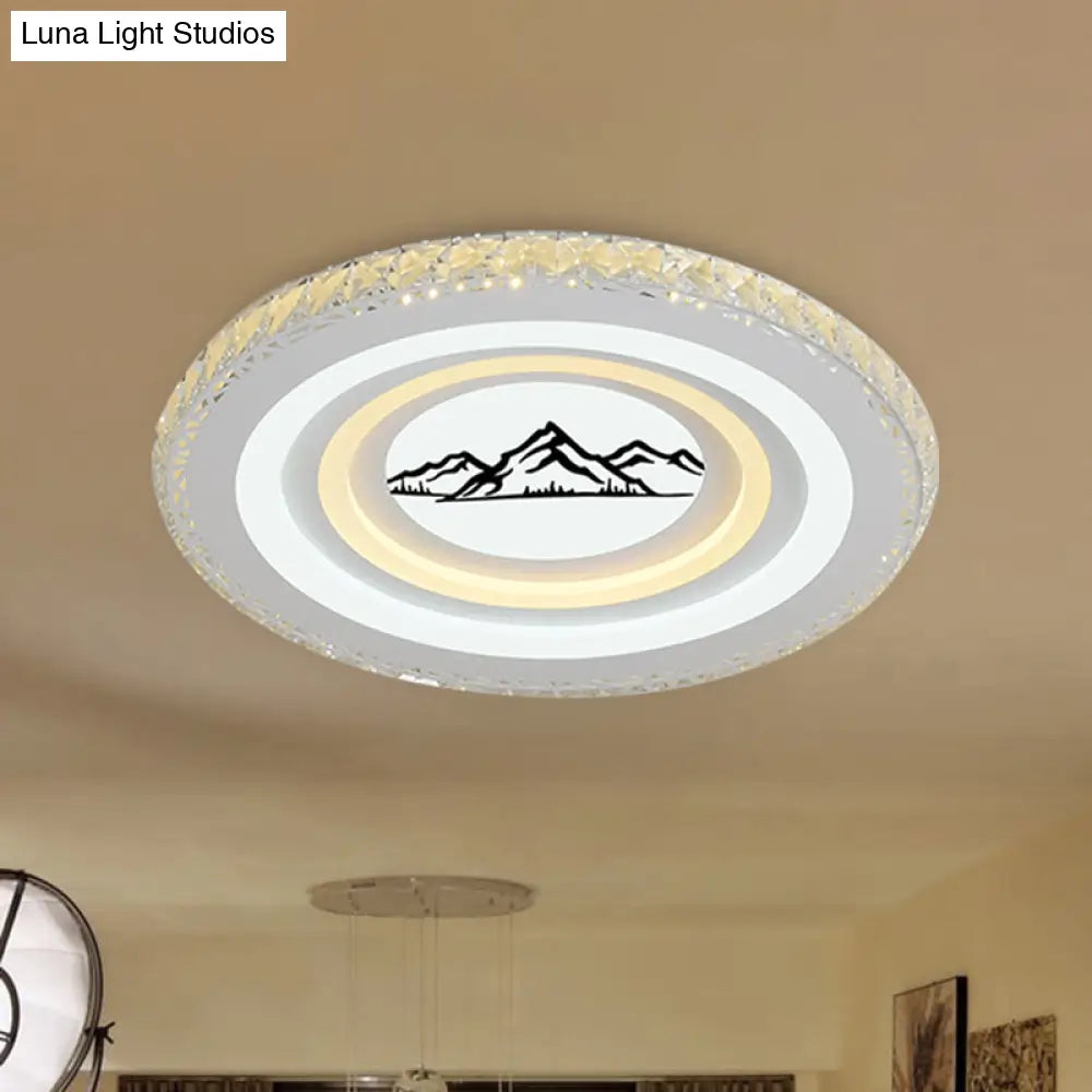 Modern Crystal Led Ceiling Light For Dining Rooms - Round Design Flush Mount White Finish