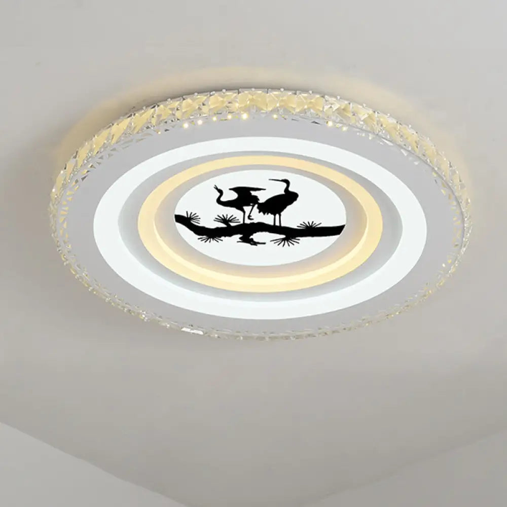 Modern Crystal Led Ceiling Light For Dining Rooms - Round Design Flush Mount White Finish / Crane