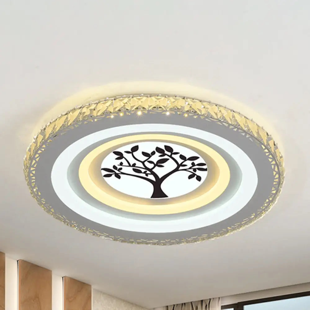 Modern Crystal Led Ceiling Light For Dining Rooms - Round Design Flush Mount White Finish / Tree