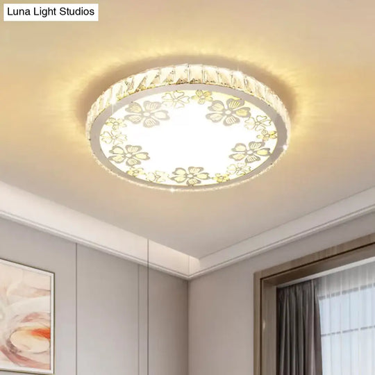 Modern Crystal Led Ceiling Light: Round Flush Mount With Warm/White Light And Butterfly/Petal