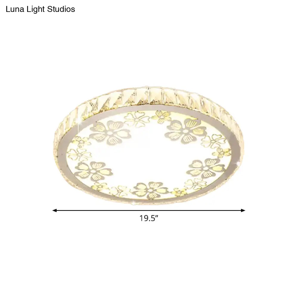 Modern Crystal Led Ceiling Light: Round Flush Mount With Warm/White Light And Butterfly/Petal