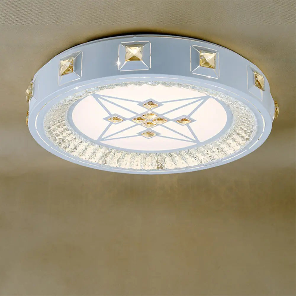 Modern Crystal Led Ceiling Light With Remote Control And Stepless Dimming - White Stylish