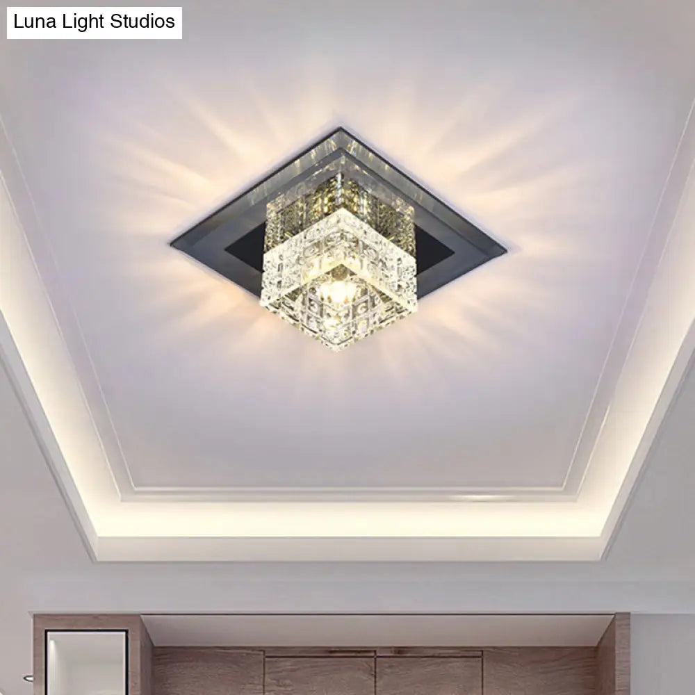 Modern Crystal Led Ceiling Light With Square Shade For Corridors
