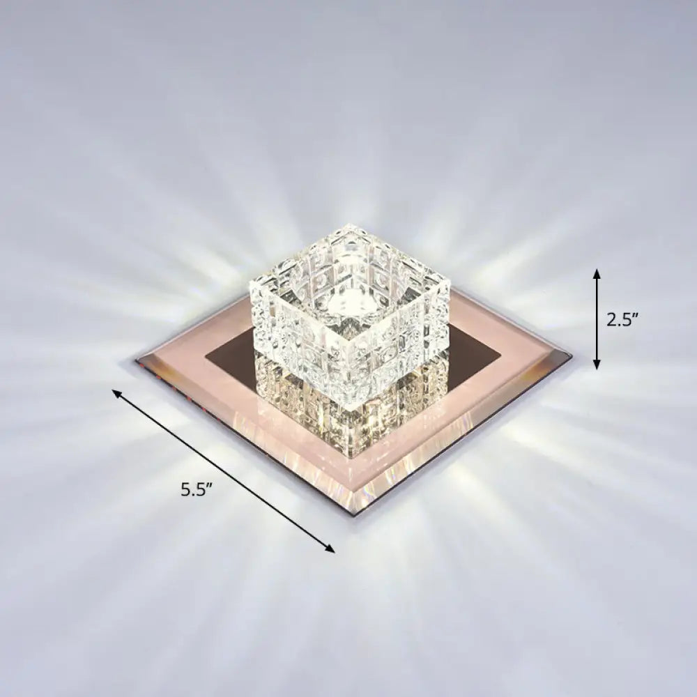 Modern Crystal Led Ceiling Light With Square Shade For Corridors Tan / 5.5’ White