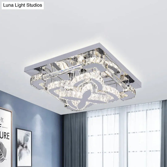 Modern Crystal Led Ceiling Light With Stainless Steel Petals For Living Room