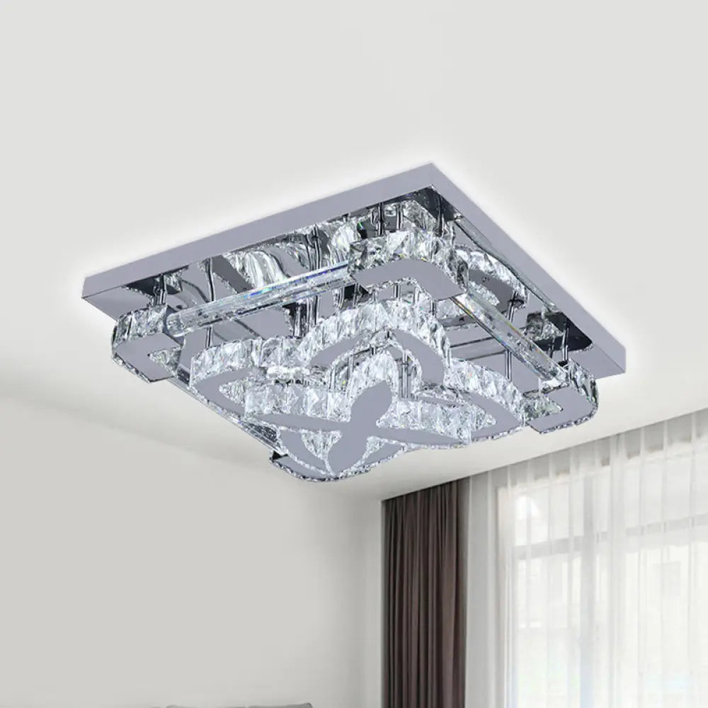 Modern Crystal Led Ceiling Light With Stainless Steel Petals For Living Room Stainless - Steel