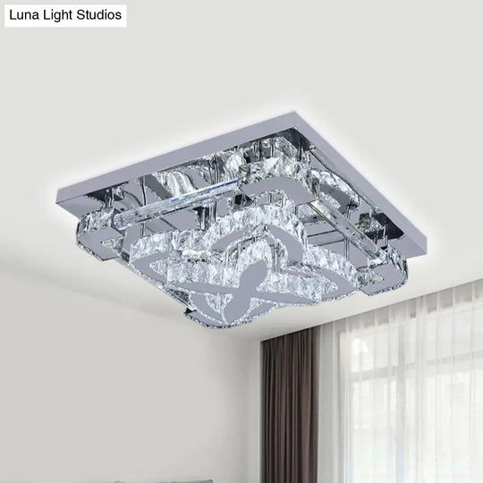 Modern Crystal Led Ceiling Light With Stainless Steel Petals For Living Room Stainless-Steel