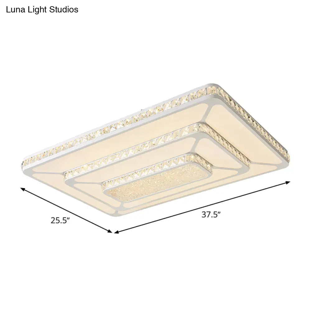 Modern Crystal Led Ceiling Light With White Rectangle Flushmount And Acrylic Diffuser