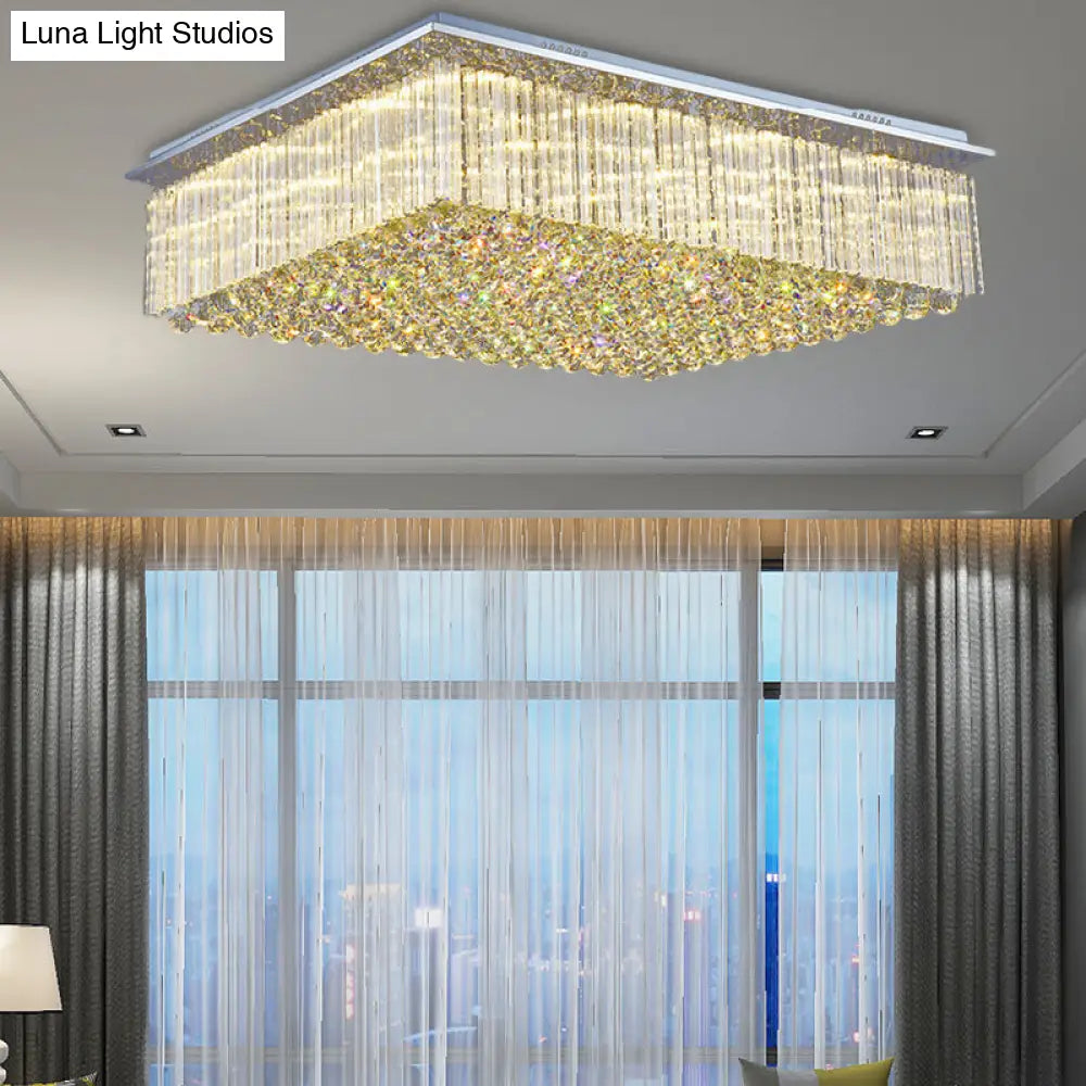 Modern Crystal Led Ceiling Mount Light For Bedroom - 31.5/37.5 Wide Rectangular Design In Clear /