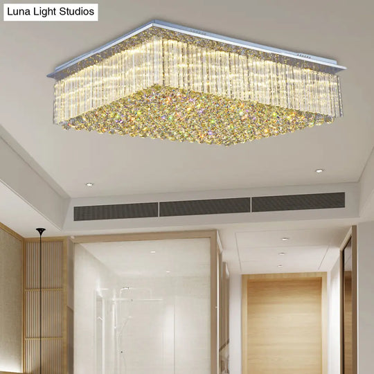 Modern Crystal Led Ceiling Mount Light For Bedroom - 31.5’/37.5’ Wide Rectangular Design In Clear