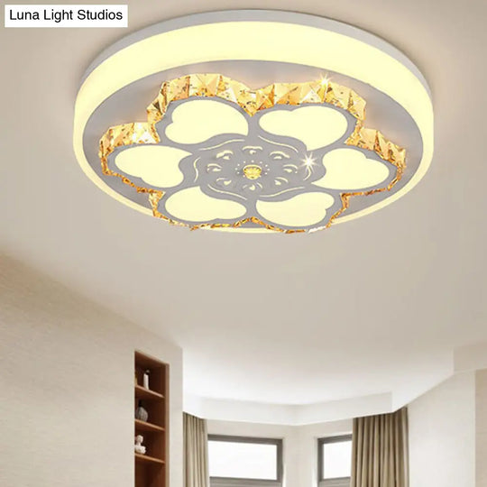Modern Crystal Led Ceiling Mount Light With White Acrylic Flower Pattern And 3 Color Options / D