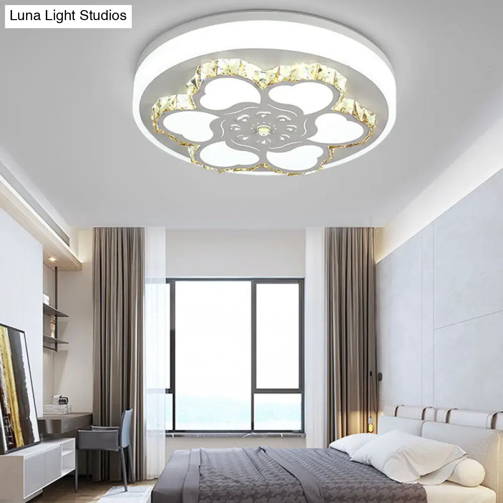 Modern Crystal Led Ceiling Mount Light With White Acrylic Flower Pattern And 3 Color Options / D
