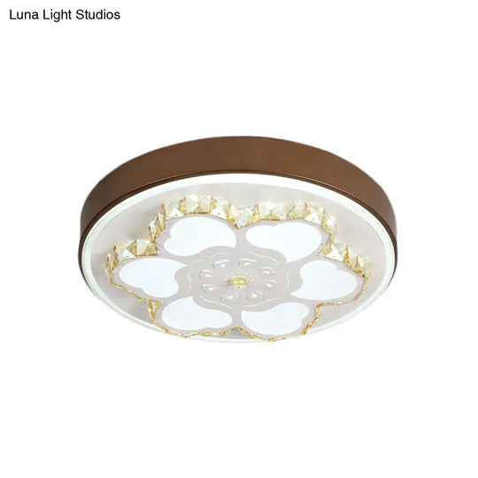 Modern Crystal Led Ceiling Mount Light With White Acrylic Flower Pattern And 3 Color Options