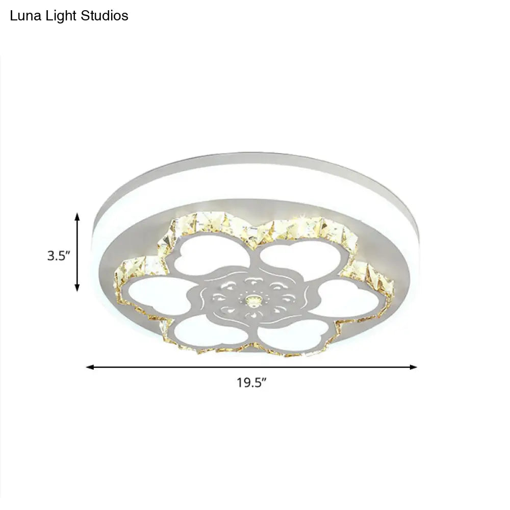 Modern Crystal Led Ceiling Mount Light With White Acrylic Flower Pattern And 3 Color Options