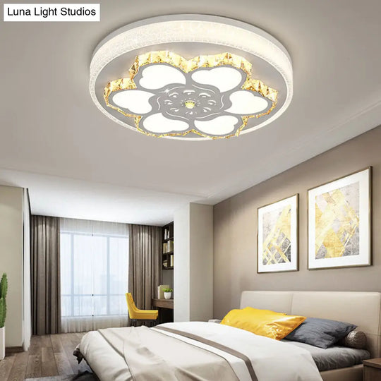 Modern Crystal Led Ceiling Mount Light With White Acrylic Flower Pattern And 3 Color Options / C