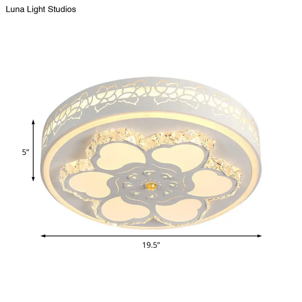 Modern Crystal Led Ceiling Mount Light With White Acrylic Flower Pattern And 3 Color Options