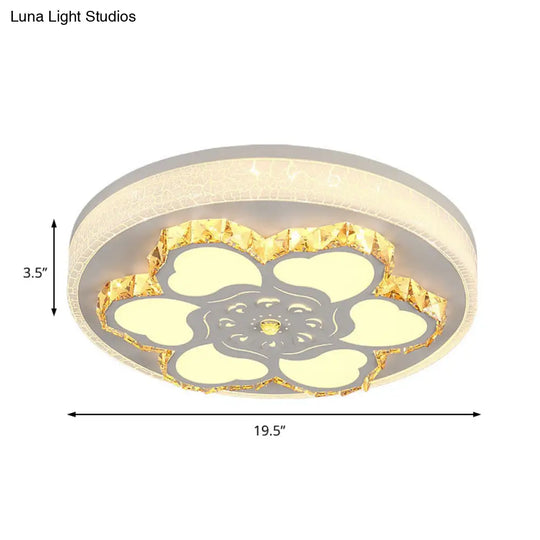 Modern Crystal Led Ceiling Mount Light With White Acrylic Flower Pattern And 3 Color Options